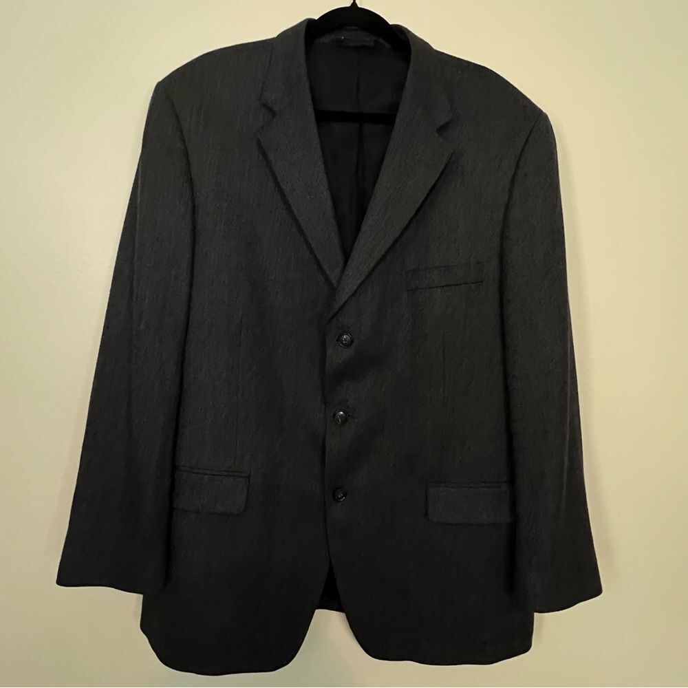 Stafford Blazer Sport Coat Men Size 44R Wool Herringbone Charcoal Gray 3 Button